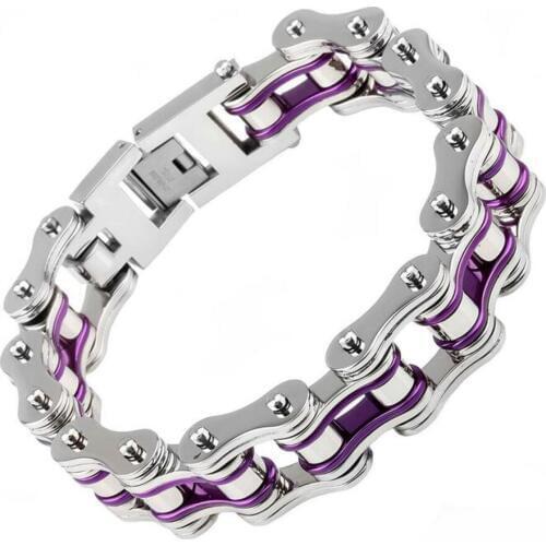 Cool 16mm Punk Mens Purple Bike Motor Chain Bracelets Blue Gold 316L Stainless steel Motorcycle Biker Bracelet bangle jewelry