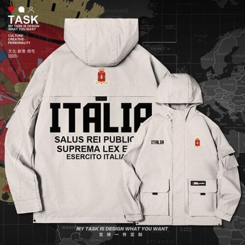 Italy Italia Italian ITA men jacket hooded Land Force logo army fan trench coat men casual mens mens jackets autumn clothes