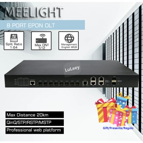 8 port EPON OLT intelligent network web management switch Optical fiber equipment 1:64 compatible with multi-brand ONU max 512