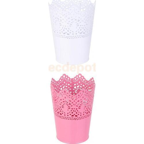 2x Metal Storage Pot Plant Vase Flower Pot Makeup Brush Holder Stationery Pen Container Pencil Pot Desk Decor Gift Pink/White