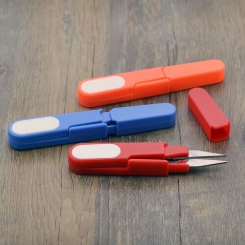 Mini U Shape Scissors Cutting Scissors Safe Cover Plastic Sewing Scissors Thread Embroidered Cross-stitch Cutter Portable Cutter