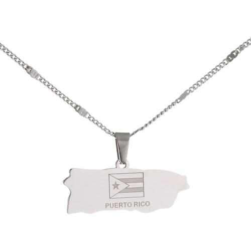 Stainless Steel Fashion Puerto Rico Map Pendant Necklaces Puerto Ricans Map Jewelry