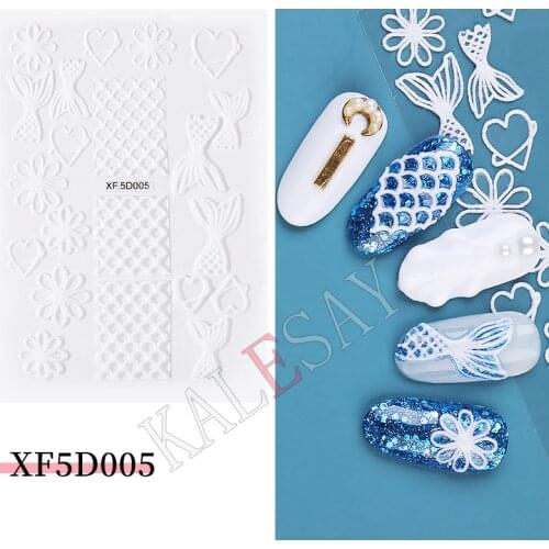 DIY Nail Art Stickers Emboss Mermaid Nail Designs Stickers Back Glue Decals on Nails Manicure Charms Foils Decoration 5D Decals