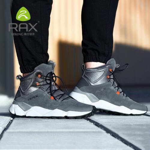 Rax Winter Running Shoes Men Genuine Leather Sport Shoes Running Snow Boots Outdoor Waterproof Warm Sneakers Size 39-46