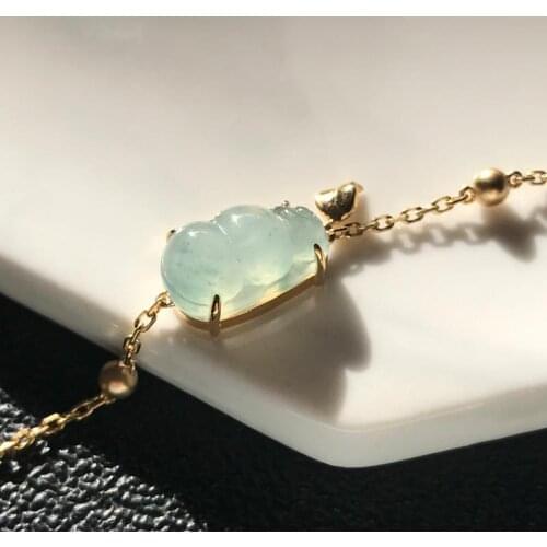 Natural Hetian chalcedony gourd ice transparent round bead bracelet Chinese retro light luxury charm womens silver jewelry