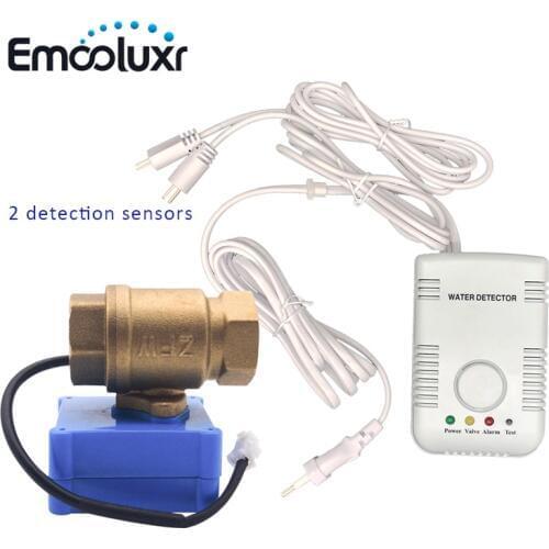 New Water Leakage Sensor Alarm with DN15 Brass Valve and 2pcs Long Sensitive Water Detection Probe