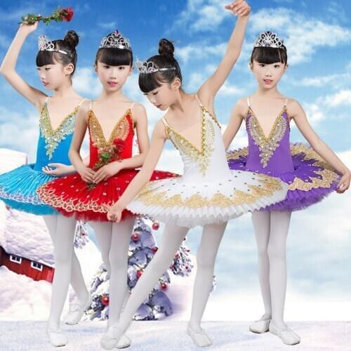 2019 New Professional Ballet Tutu Child Swan Lake Costume White Red Blue Ballet Dress for Children Pancake Tutu Girls Dancewear