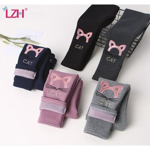 LZH 2020 New Winter Cartoon Cat Rabbit Embroidery Baby Trousers Children Plus Velvet Padded Leggings Cotton Girls Sports Pants