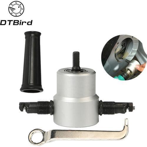 1 Set Nibbler Sheet Metal Cut Nibble Metal Cutting Double Head Sheet Nibbler Saw Cutter Tool Drill Attachment Cutting Tools