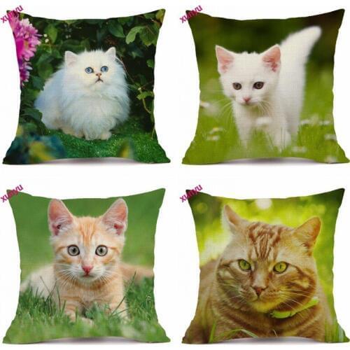XUNYU Pet Cat Cushion Cover 45x45cm Animal Pillow Case Linen Pillowcase Home Decorative Throw Pillow Cover for Sofa Bedroom
