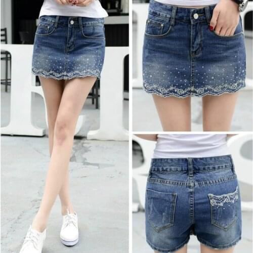 Fashion Embroidery Denim Shorts Skirts Women Summer Sexy Mini High Waist Blue Jean Short