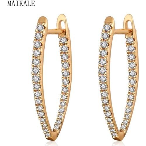 MAIKALE Trendy Jewelry V-shape Stud Earrings Paved AAA Cubic Zirconia Gold Silver Color Zircon Earrings for Women Brincos Bijoux