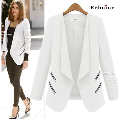 Echoine Office Lady Coat Minimalist Double Row Zipper Suits Jacket Women Open Stitch Workwear Long Sleeve Regular Fit Streetwear