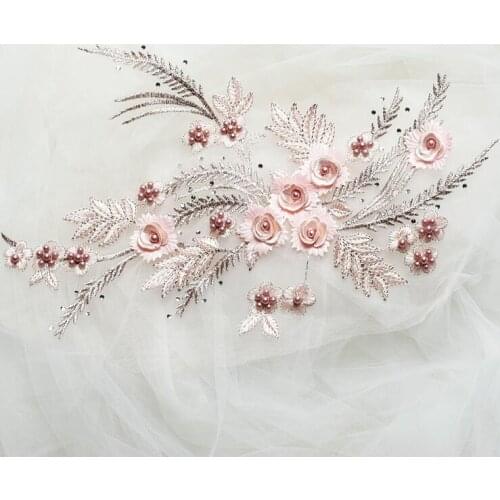 1 Piece 34*25cm Multi 3D Flower Pearl Lace Trim Wedding Lace Fabric for Costume Dress Decor Sewing Lace Appliques Crafts