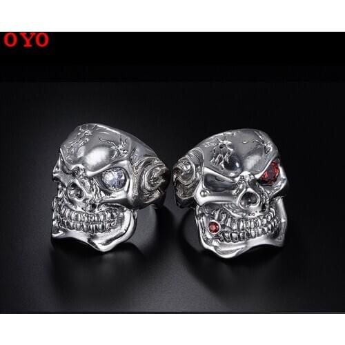 100% 925 silver vintage smoking skull punk goth personality hipster single domineering ring men
