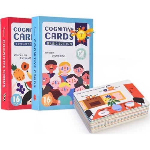 Kids 16 PCS Cognitive Early Learning Flash Cards Game Basic Advanced Edition Educational Toys for Children Christmas Gift