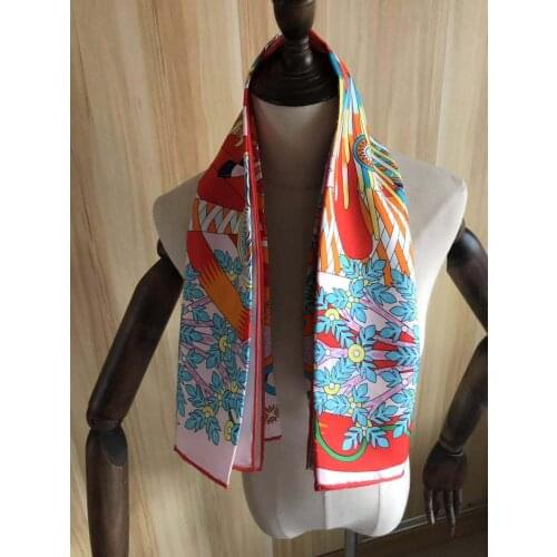 2021 new arrival winter spring classic orange 100% pure silk scarf twill hand made roll 90*90 cm shawl wrap for women lady