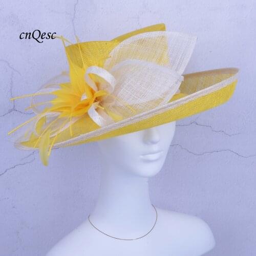 2021 New colours.Yellow white Big sinamay hat kentucky derby hat for Church RACES Wedding