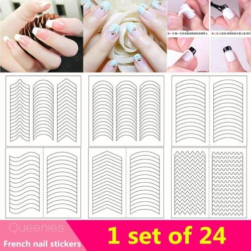 24pcs/set Nails Sticker Stencil Tips Guide French Swirls Manicure Nail Art Decals DIY Sencil 3D Styling Beauty Tools