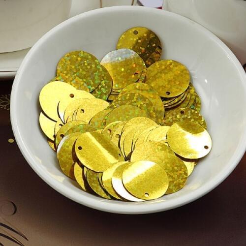 360pcs Large Round Sequins 20mm PVC Sequin Flat Round Paillette Hologram Sequins Decoration With Side Hole Laser Gold Confetti