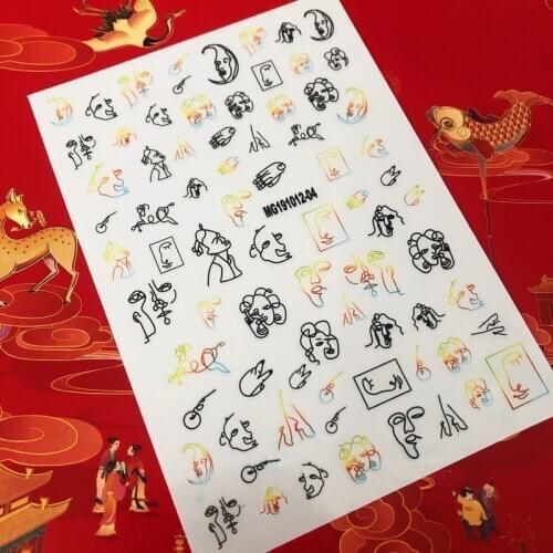 3D Nail Sticker Stick Figure Woman Face pattern special Transfer Picture Flowers Sliders Sticker DIY Nail Art Decoration MG47