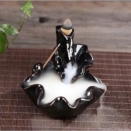 5Pc Backflow Incense Cones With 1Pc Ceramic Burner Bullet Incense Stickers Holder Lotus Pond Ceramic Censer Home Decor N15 B