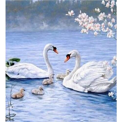 5D DIY Diamond Painting Animal Picture Lake Little Swan Scenery Picture Square/Round Diamond Cross Stitch Decorative Art WG3076