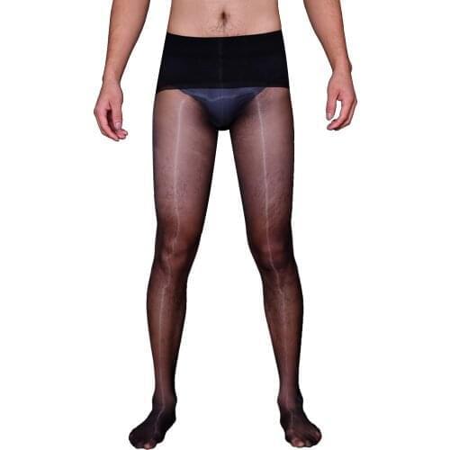 High Waist Oil Shiny Tights Men Transparent Ultra Thin Seamless Pantyhose Glossy See-Through Tights Stockings Sissy Nightwear