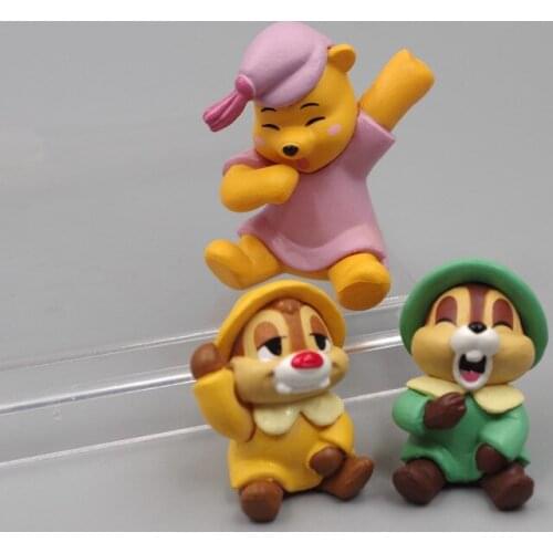 Disney 3pcs/set Chip Dale Winnie Pooh Action Figure Dolls Toy 3-4cm Anime Chip and Dale Doll Toys Cake Car Decor Gifts for Kids