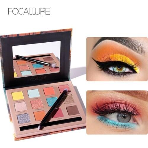 FOCALLURE 12 Colors Portable Eyeshadow Palette Waterproof Cosmetic Matte Glitter Shimmer Shades Eye Shadow Kit For Daily Makeup