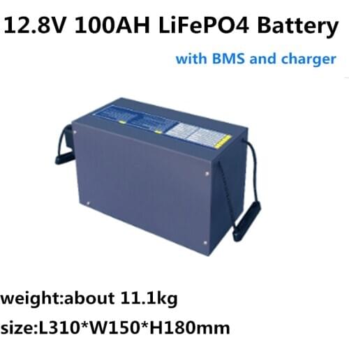 GTK 12.8V 100AH 200Ah LiFePO4 Battery for 12V system with BMS system and cell equalizer inside Lithium Battery+10A charger