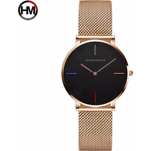 HANNAH MARTIN Luxury Womens Watch Rose Gold Ladies Dress Watch Waterproof Steel Mesh Starp Quartz Wristwatch Reloj Mujer Clock