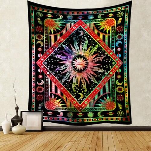 Hippie Psychedelic Celestial Mandala Moon Sun Tapestry Wall Hanging Indian Bohemian Hippy Tapestries Cloth Décor