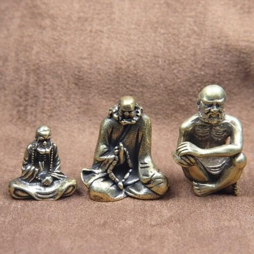 3 Styles Bodhidharma Buddha Figurines Miniatures Desktop Ornament Retro Brass Master Dharma Statue Home Decor Crafts Accessories