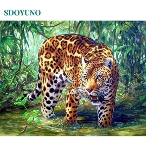 SDOYUNO 60x75cm Oil Painting By Numbers Kits Animal DIY Pictures By Numbers On Canvas Leopard Frameless Hand Painting Home Decor