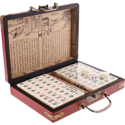Chinese Mahjong Set with Antique Leather Cases High Quality Party Game Travel Portable