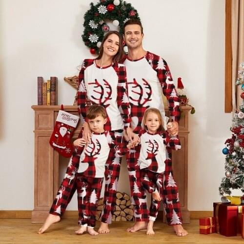 Christmas Family Matching Outfits Pajamas Sets Adult Kids Home Clothes Deer Print Tops+Pants Xmas Sleepwear Newborn Baby Romper
