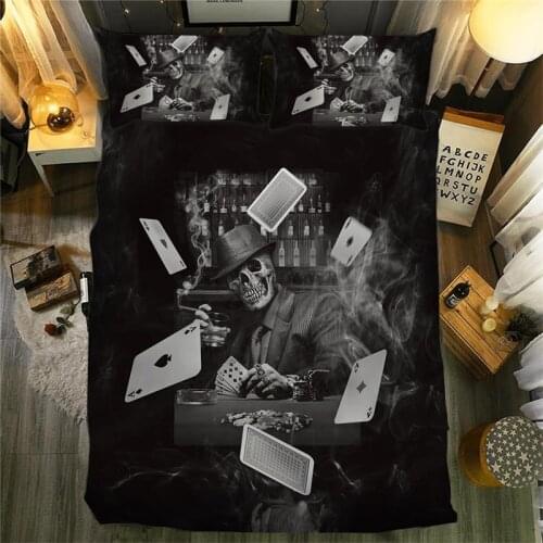 Skull Poker Duvet Cover Set 3D Printed Gothic Queen King Size Bedding Set Single Double Twin Full Halloween Bedclothes For Adult