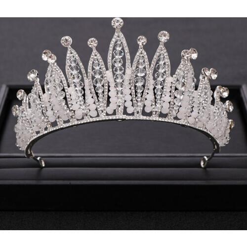 Rhinestone Tiara Bride Hair Accessories Vintage Handmade Bead Crystal Crown for Wedding Queen Crown Hair Jewelry Accessories