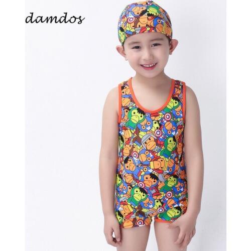 2019 Boys Swimsuit Children One-Piece Suit for Boys Swimwear jellyfish Bath Suit Beach Dress Cap Angle Split