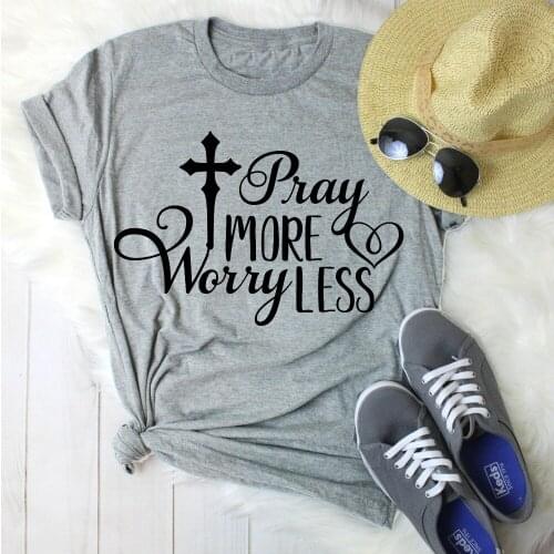Summer Short Sleeve Female Tees Tops Christian Tshirts Women Pray More Worry Less T-Shirt