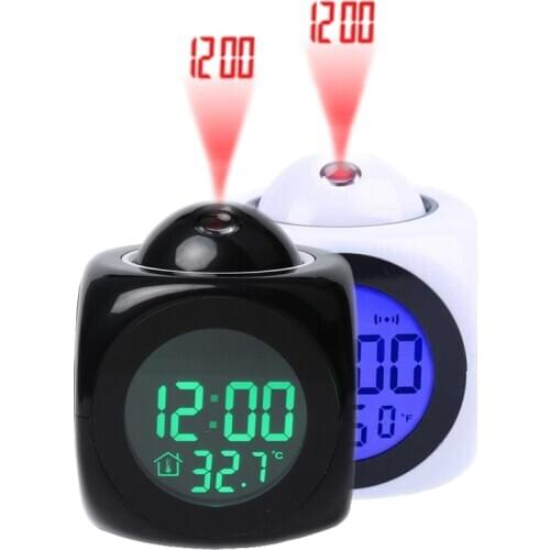 Multifunction Digital Projection Clock LED Display LCD Projection Snooze Alarm Popular Voice Talking USB Charger Table Clock