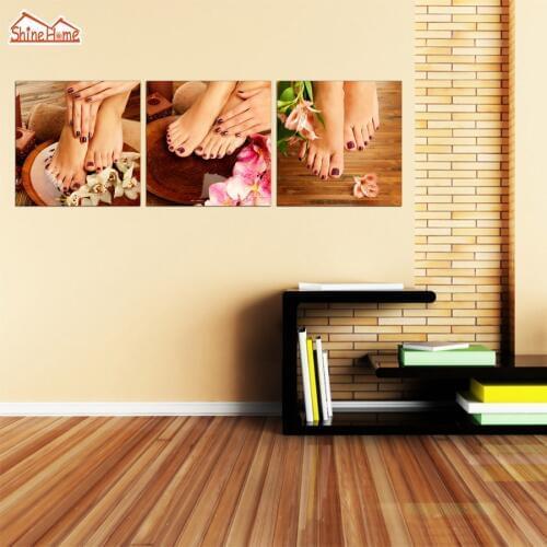 ShineHome-3pcs Triptych Modular Canvas Paintings Nail Feet Massage Salon Shope Wall Picture Poster Prints for Living Room Deco
