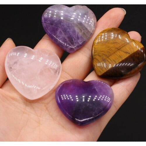 Natural Stone Semi-precious Stone Heart-shaped Pink Crystal Tigers Eye Bead DIY Necklace Bracelet Accessory-size 40x40mm