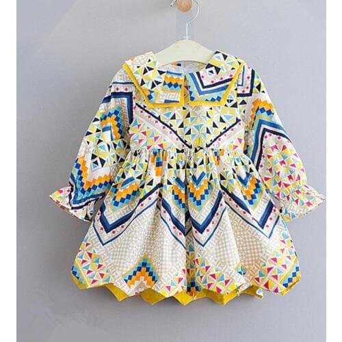 2020 spring children girls new fashion bohemian style good long sleeve color print cotton dress 2-6 years