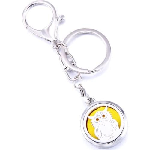 Charm Hollow Owl Aroma Keychain Keyring Open Locket Stainless Steel Perfume Aromatherapy Essential Oil Diffuser Car Keychain