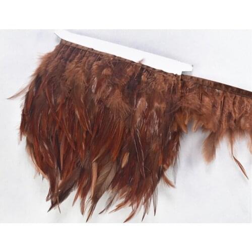Wholesale 10 Meters/lot Brown Pheasant Feathers Trim Fringe Ribbon Chicken Rooster Feathers for Crafts Wedding Decoration Plumes