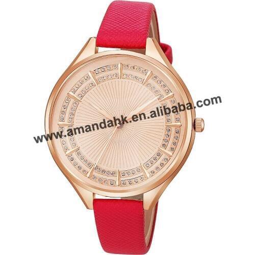 Wholesale Fashion Women Rhinestone Watches Hot Sale Rose Gold Leather Women Quartz Watch Thin Leather Women Wrist Watches