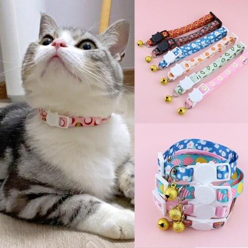 Cartoon Print Pet dog Collar with Bell Cute Fruit Floral Pet Neck Strap Safe Buckle Breakaway Kitten Collars Cat Accessories new