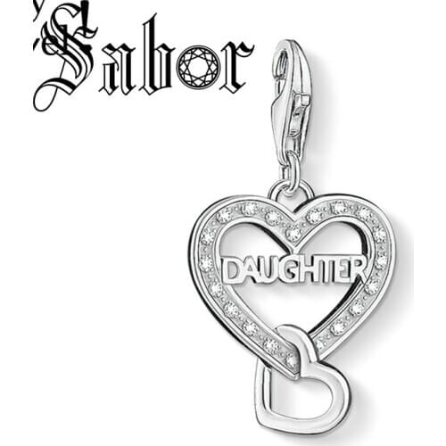 Full CZ Paved Heart Shaped Daughter Pendant Charm Fit Bracelet Necklace Sliver Sweet Fashion Jewelry for Women Gift thomas